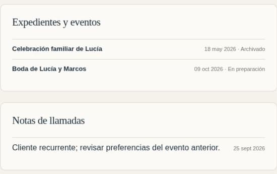 Expedientes de Lucía Navarro: una celebración archivada, una boda próxima y una nota de llamada.