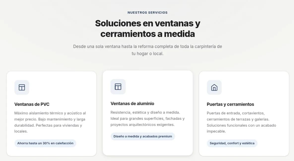 Servicios de ventanas de PVC, aluminio, puertas y cerramientos en la web de Vildek.